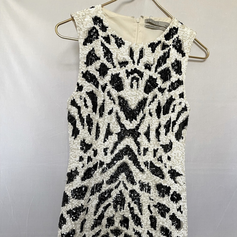 All Saints Hand Embellished Beaded Sequin Pala Mini Dress Size 4 -